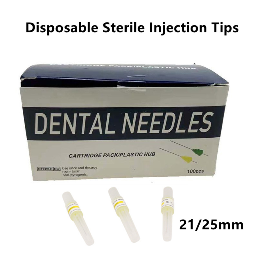 100Pcs Disposable Sterile Dental Injection Needles Steriled Delivery Syringe Tips Plastic Hub 30G 30GA 21mm 25mm